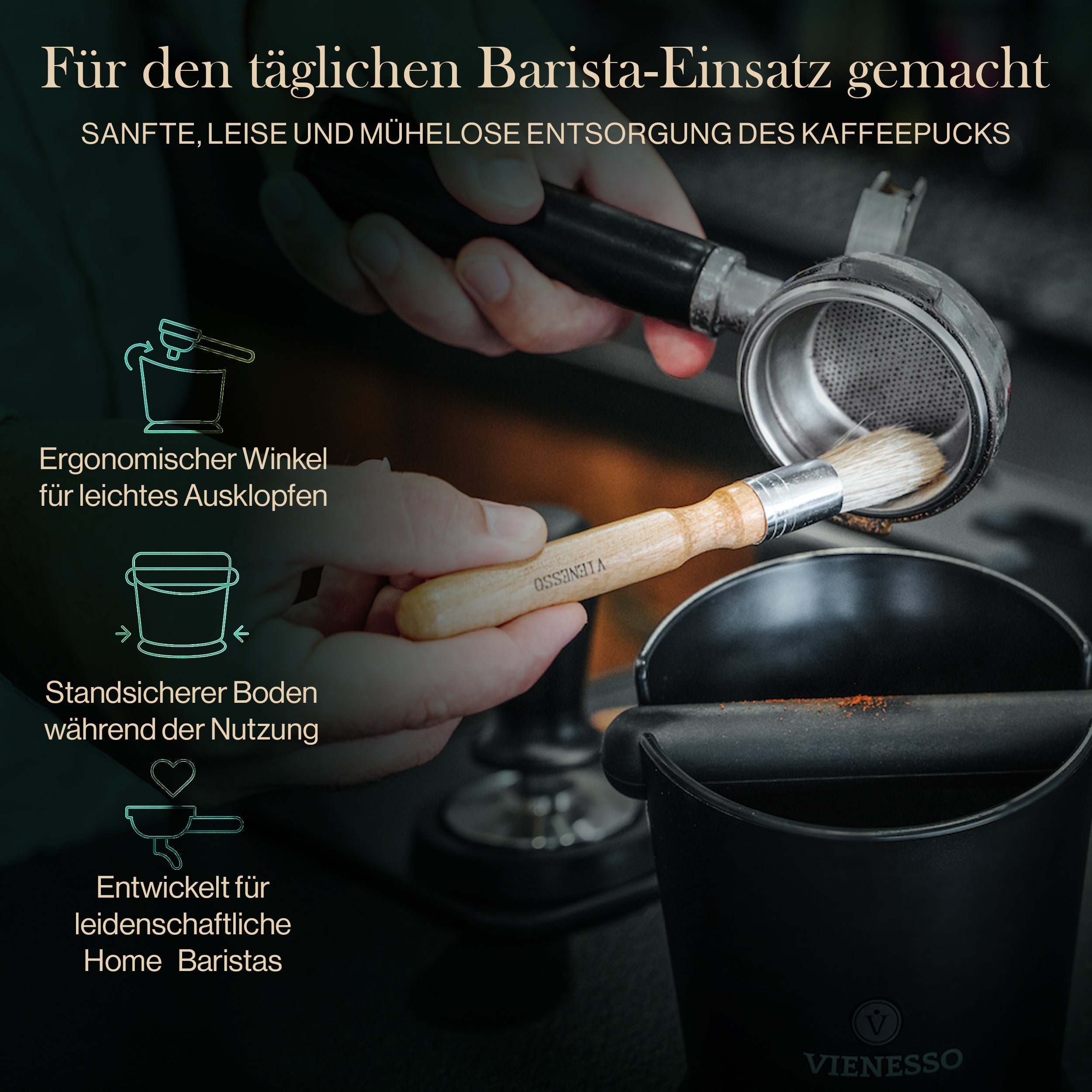 Abklopfbehälter für Siebträger mit abnehmbarer Aklopfstange | Knock Box